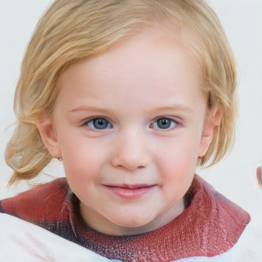 Joyful white child female with medium  brown hair and blue eyes