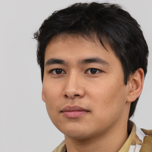 Neutral asian young-adult male with short  brown hair and brown eyes