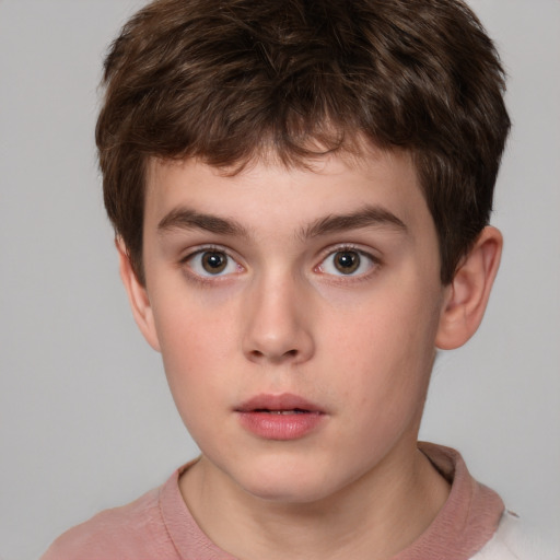 Neutral white child male with short  brown hair and grey eyes