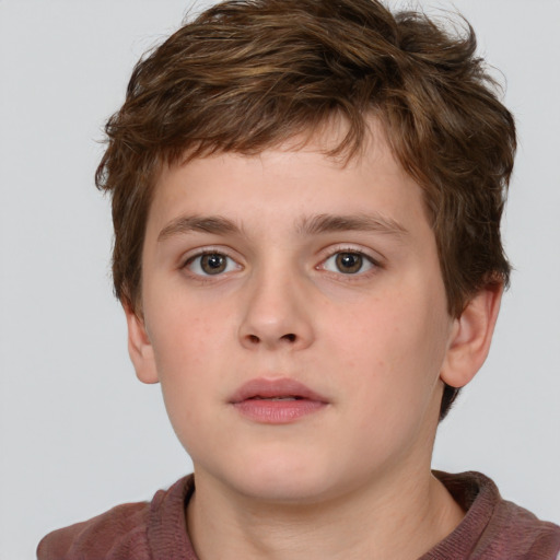 Neutral white child male with short  brown hair and grey eyes