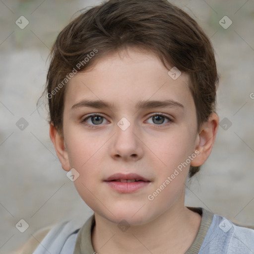 Neutral white child female with short  brown hair and grey eyes