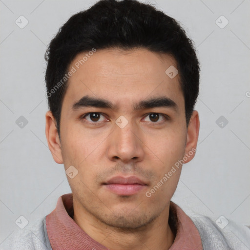 Neutral asian young-adult male with short  black hair and brown eyes