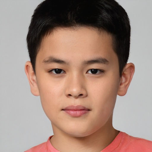 Neutral asian child male with short  brown hair and brown eyes