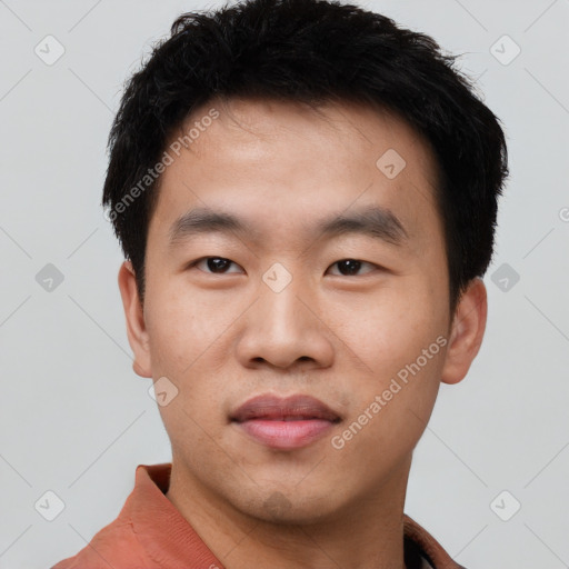 Neutral asian young-adult male with short  black hair and brown eyes