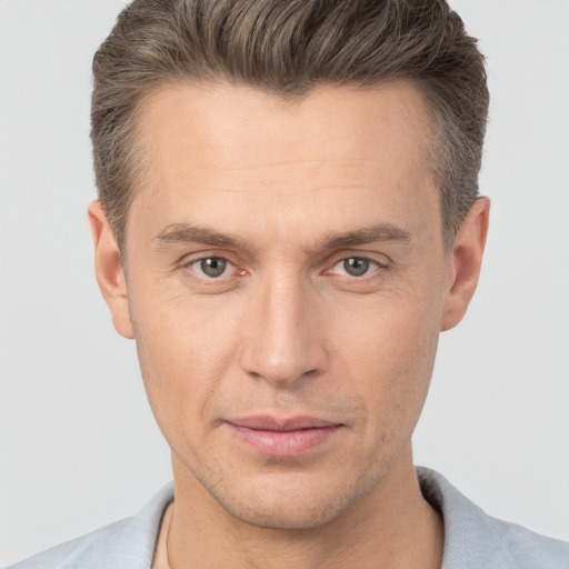 Neutral white adult male with short  brown hair and brown eyes