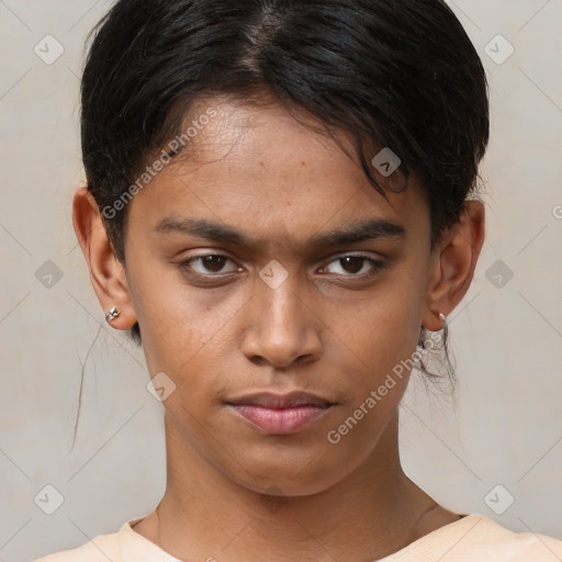 Neutral asian young-adult male with short  brown hair and brown eyes