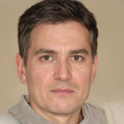 Neutral white adult male with short  brown hair and brown eyes