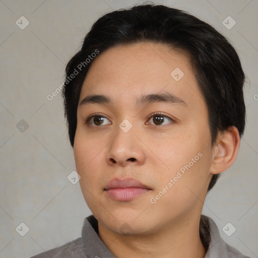 Neutral asian young-adult male with short  brown hair and brown eyes