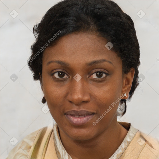 Neutral black young-adult female with short  brown hair and brown eyes