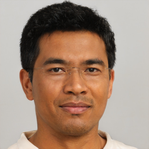 Neutral asian adult male with short  black hair and brown eyes