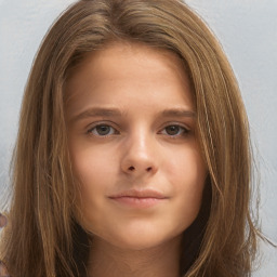 Neutral white child female with long  brown hair and brown eyes