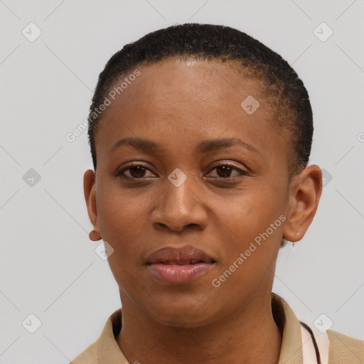 Neutral latino young-adult female with short  brown hair and brown eyes