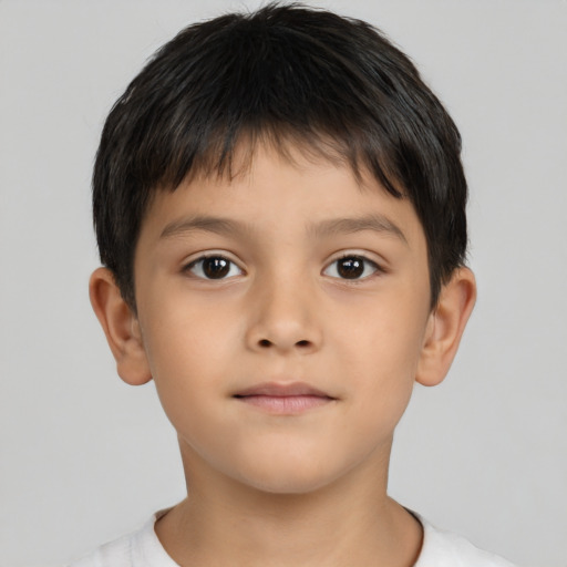 Neutral asian child male with short  brown hair and brown eyes