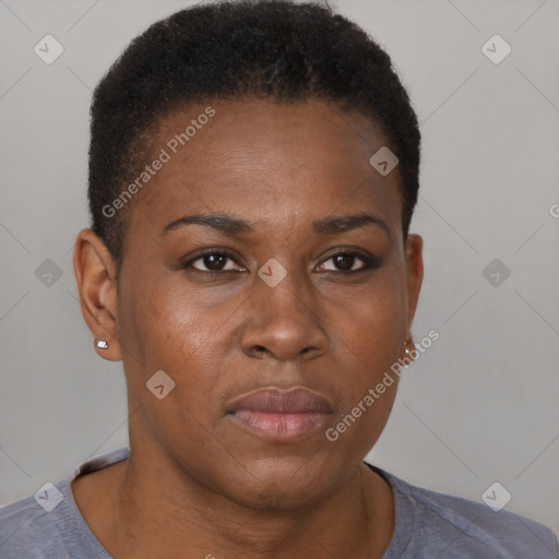 Neutral black young-adult female with short  brown hair and brown eyes