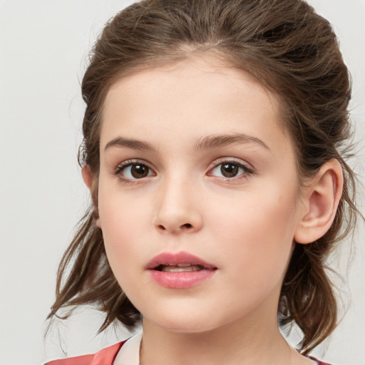 Neutral white child female with medium  brown hair and grey eyes