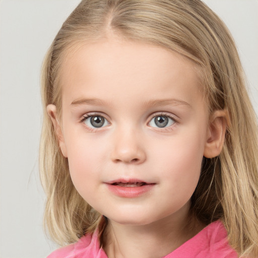 Neutral white child female with medium  brown hair and grey eyes