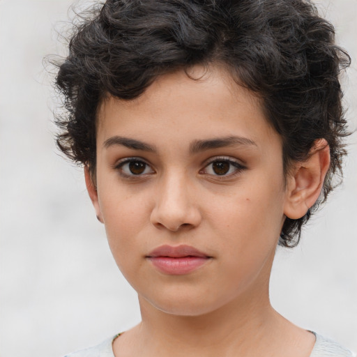 Neutral white child female with short  brown hair and brown eyes