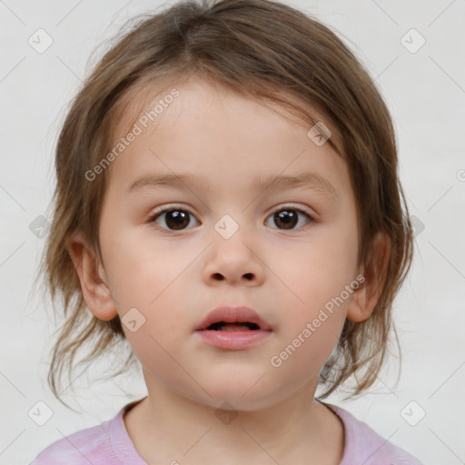 Neutral white child female with medium  brown hair and brown eyes