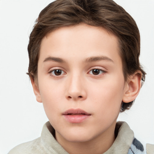 Neutral white young-adult female with short  brown hair and brown eyes