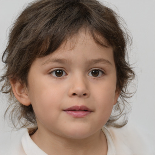 Neutral white child female with medium  brown hair and brown eyes