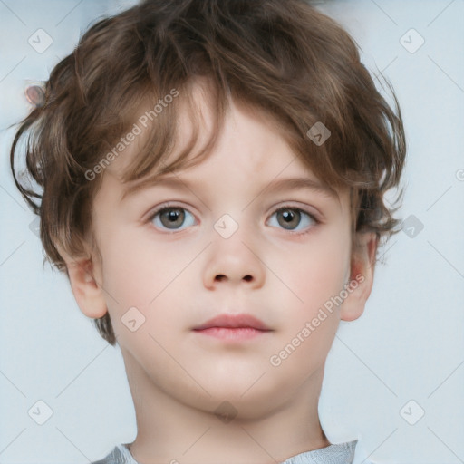 Neutral white child female with short  brown hair and grey eyes