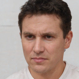 Neutral white adult male with short  brown hair and brown eyes