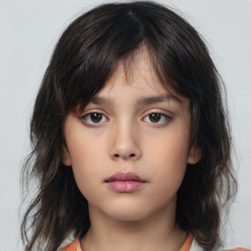 Neutral white child female with medium  brown hair and brown eyes