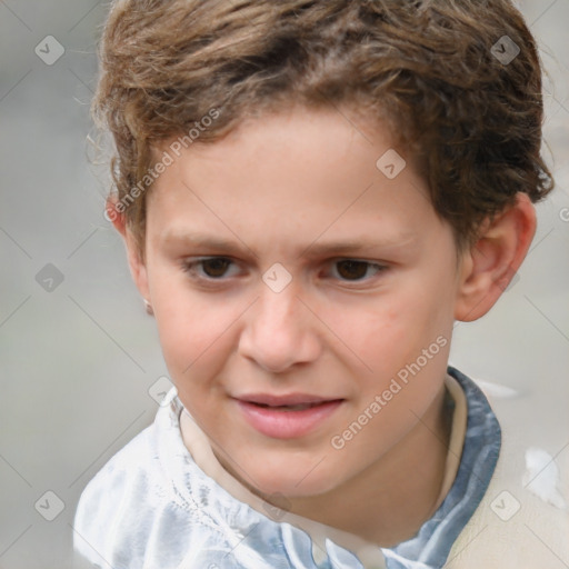 Joyful white child male with short  brown hair and brown eyes