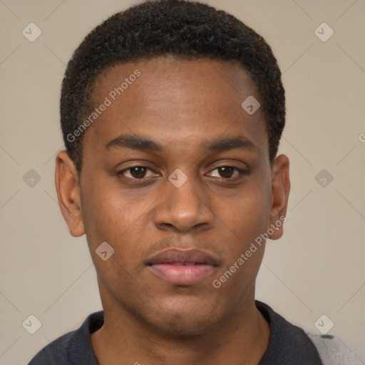 Neutral black young-adult male with short  brown hair and brown eyes