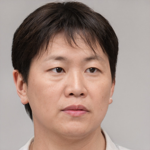 Neutral white adult male with short  brown hair and brown eyes