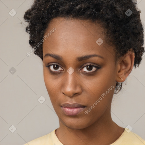 Neutral black young-adult female with short  brown hair and brown eyes