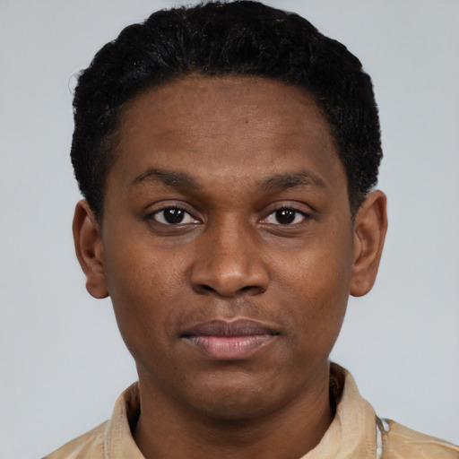 Neutral black young-adult male with short  brown hair and brown eyes