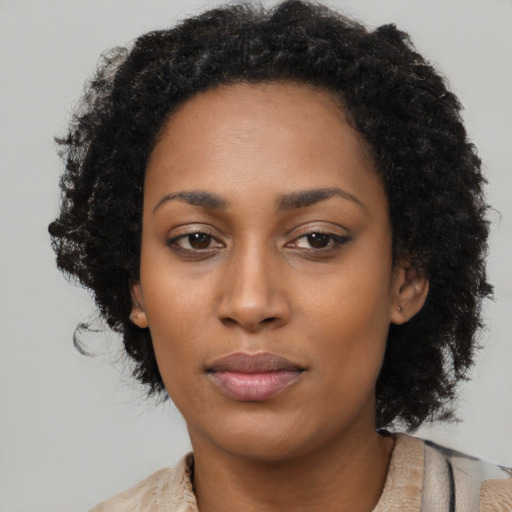 Neutral black young-adult female with long  black hair and brown eyes