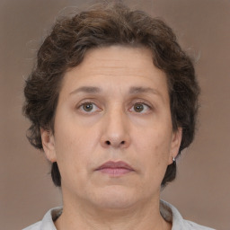 Neutral white adult female with short  brown hair and brown eyes