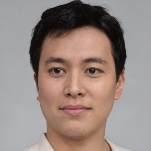 Neutral asian young-adult male with short  black hair and brown eyes