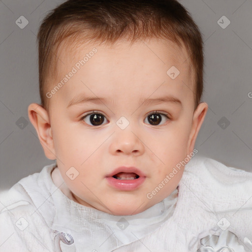 Neutral white child female with short  brown hair and brown eyes