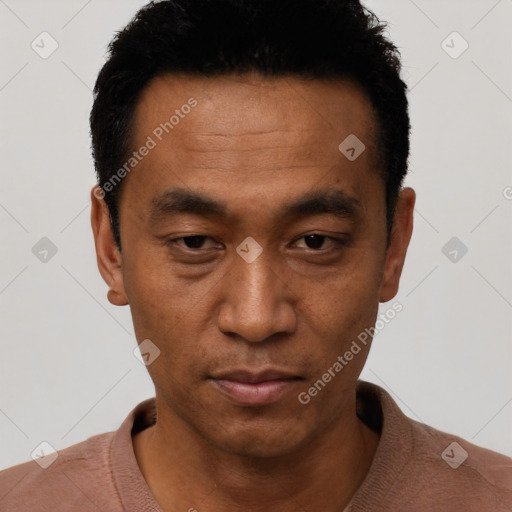 Neutral asian young-adult male with short  black hair and brown eyes