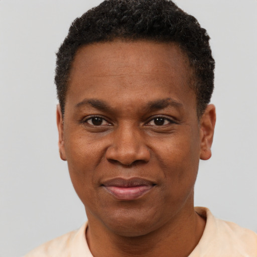 Joyful latino adult male with short  black hair and brown eyes