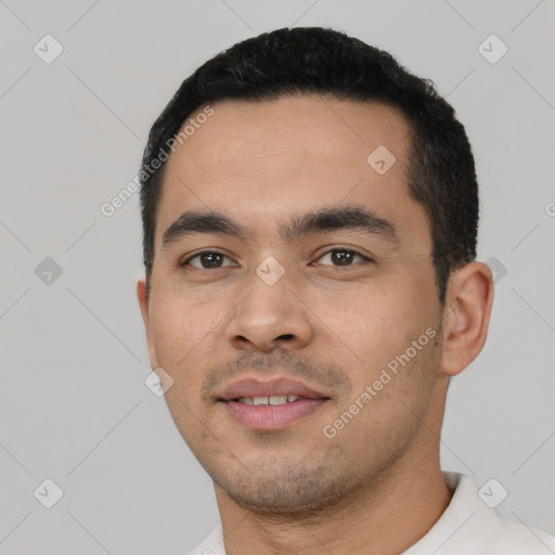 Neutral asian young-adult male with short  black hair and brown eyes