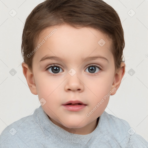 Neutral white child female with short  brown hair and brown eyes