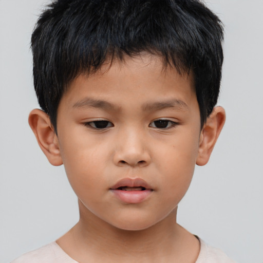 Neutral asian child male with short  brown hair and brown eyes