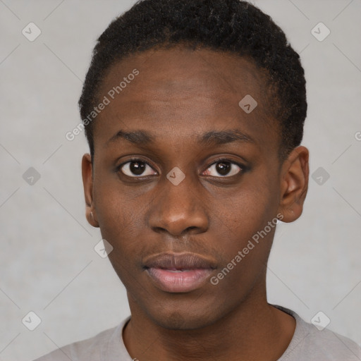 Neutral black young-adult male with short  brown hair and brown eyes