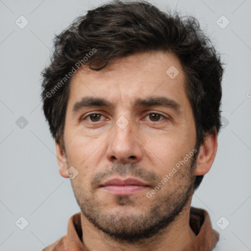 Neutral white adult male with short  brown hair and brown eyes