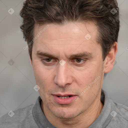 Neutral white adult male with short  brown hair and brown eyes