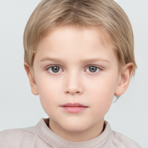 Neutral white child female with short  brown hair and grey eyes