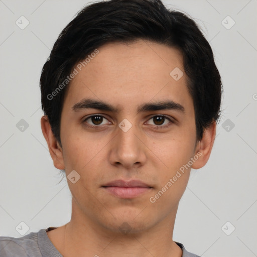 Neutral asian young-adult male with short  black hair and brown eyes