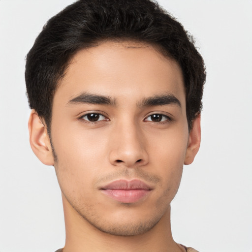 Neutral asian young-adult male with short  brown hair and brown eyes