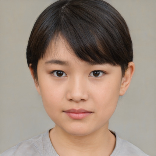 Neutral asian young-adult female with medium  brown hair and brown eyes