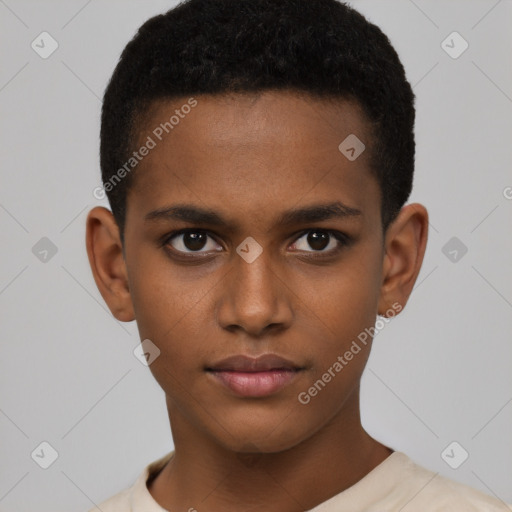 Neutral black young-adult male with short  brown hair and brown eyes