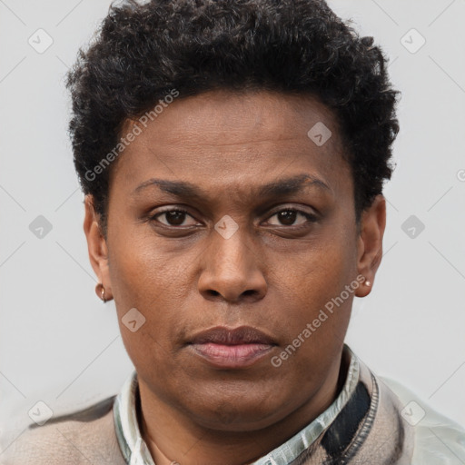 Neutral black young-adult male with short  brown hair and brown eyes